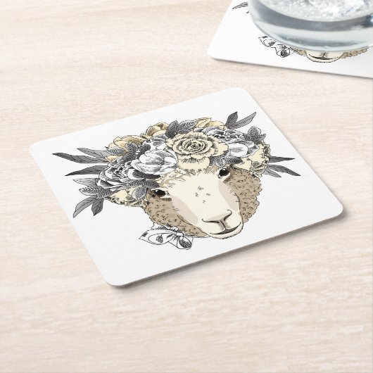 Dessous-de-verre Carré En Papier Moutons floraux de halo (Incliné)