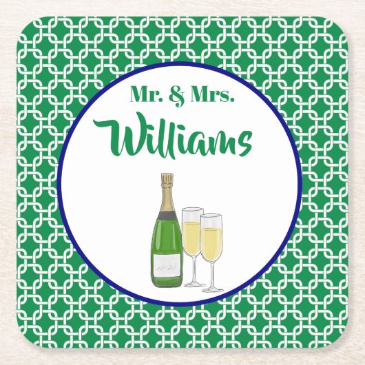 Dessous-de-verre Carré En Papier Mr & Mrs Script Bride & Groom Champagne Flutes (Devant)