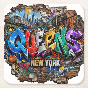 Dessous-de-verre Carré En Papier Mur d'art graffiti Queens New York