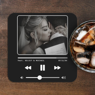 Dessous-de-verre Carré En Papier Musique lecteur MP3 Mariage noir