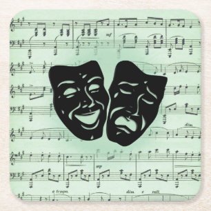Dessous-de-verre Carré En Papier Musique verte et masques grecs de théâtre