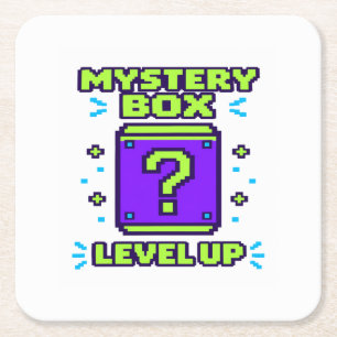 Dessous-de-verre Carré En Papier Mystery Box Level Up Rétro 8 Bit Pixel Gamer T Shi