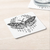 Dessous-de-verre Carré En Papier Mystical Gothic Moth Botanical Celestial Line Art  (Incliné)