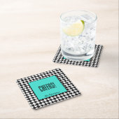 Dessous-de-verre Carré En Papier Name & Cheers! Turquoise Black White Houndstooth 6 (En situation)