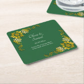 Dessous-de-verre Carré En Papier Names Date Message Emerald Green & Gold (Incliné)
