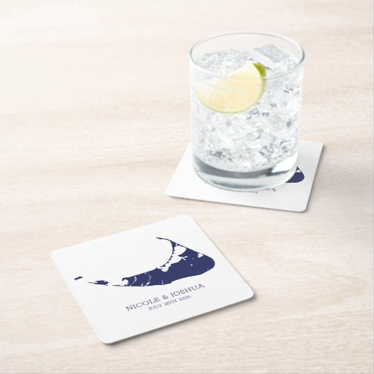 Dessous-de-verre Carré En Papier Nantucket Island Mariage Nantucket Navy (En situation)