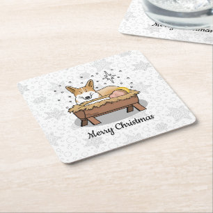 Dessous-de-verre Carré En Papier Nativité de Noël Pembroke Welsh Corgi (rouge1) Amu