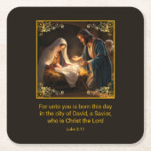 Dessous-de-verre Carré En Papier Nativité de Noël Sainte Famille Religieuse (Devant)