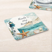Dessous-de-verre Carré En Papier Nautical Lighthouse Birthday (Incliné)
