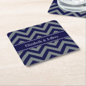 Dessous-de-verre Carré En Papier Navy, Charcoal LG Chevron Navy Blue Name Monogram (Incliné)