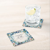 Dessous-de-verre Carré En Papier Navy Dusty Blue Floral 40e fête d'anniversaire (En situation)