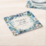 Dessous-de-verre Carré En Papier Navy Dusty Blue Floral 40e fête d'anniversaire<br><div class="desc">Dessous de verre floral marine, bleu poussiéreux et blanc aquarelle 40e anniversaire (ou tout anniversaire) personnalisable avec votre propre texte. Personnalisez avec le nom de l'invitée d'honneur, son âge et sa date de fête. Contactez-moi pour obtenir de l'aide sur vos personnalisations ou pour demander des produits supplémentaires. assortis ou coordonnant...</div>