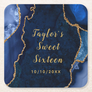 Dessous-de-verre Carré En Papier Navy et Agate de Marbre Sweet Seize