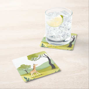 Dessous-de-verre Carré En Papier Né pour explorer Peinture aquarelle de girafe