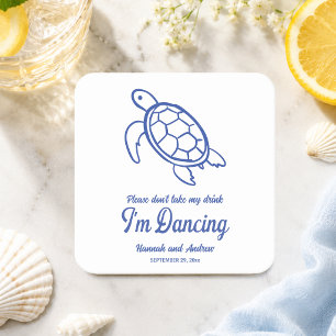 Dessous-de-verre Carré En Papier Ne prenez pas ma boisson Chic Mariage Tortue