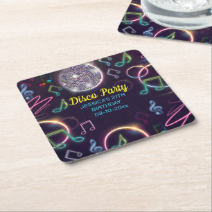 Dessous-de-verre Carré En Papier Neon Glow Disco Dance Anniversaire