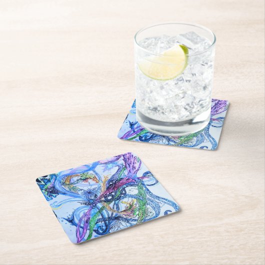 Dessous-de-verre Carré En Papier Neuron aquatique (En situation)