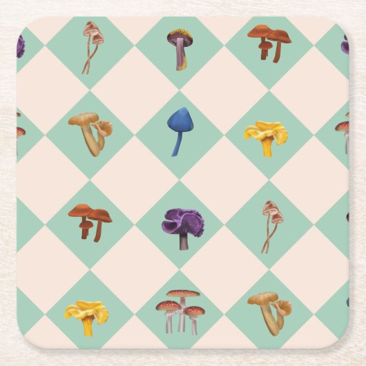 Dessous-de-verre Carré En Papier Neutral checks with assorted fungi (Devant)