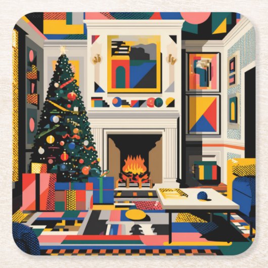 Dessous-de-verre Carré En Papier New Wave 1980s Pop Art Christmas Coaster (Devant)