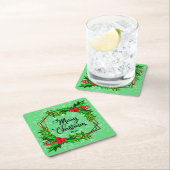 Dessous-de-verre Carré En Papier Noël 20xx Holly Red Berries Vert moderne (En situation)