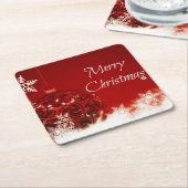 Dessous-de-verre Carré En Papier Noël - Bauble rouge et flocons blancs (Incliné)