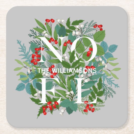 Dessous-de-verre Carré En Papier NOEL Berries et Noël vert (Devant)