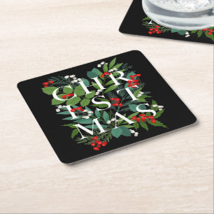 Dessous-de-verre Carré En Papier NOËL Berries vertes Vacances Noir