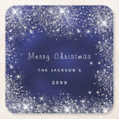 Dessous-de-verre Carré En Papier Noël bleu blanc parties scintillant poussière arge (Devant)