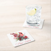 Dessous-de-verre Carré En Papier Noël cardinal aquarelle (En situation)