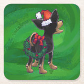 Dessous-de-verre Carré En Papier Noël Chihuahua sur vert (Devant)