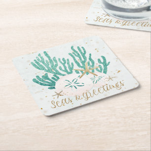 Dessous-de-verre Carré En Papier Noël côtier SEAS & salutations Starfish Coral