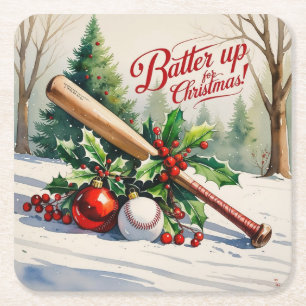 Dessous-de-verre Carré En Papier Noël de baseball "Batte Up for Christmas !"