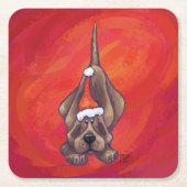 Dessous-de-verre Carré En Papier Noel de Chien À La Hache Sur Rouge (Devant)
