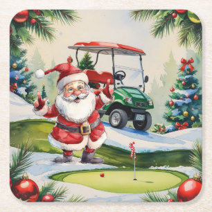 Dessous-de-verre Carré En Papier Noël de golf sur le thème du Golf du Père Noël