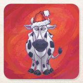 Dessous-de-verre Carré En Papier Noël de la vache sur Red Feild (Devant)