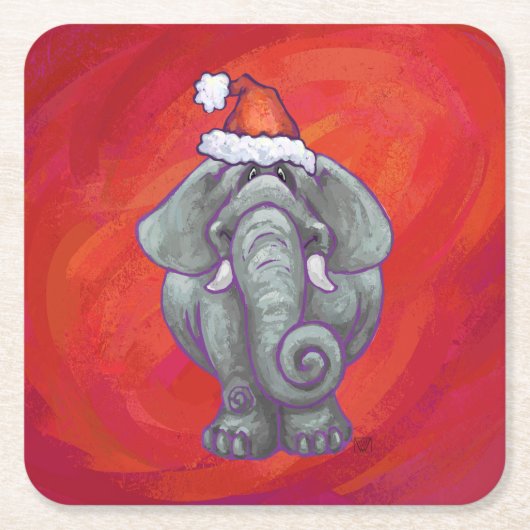 Dessous-de-verre Carré En Papier Noël des éléphants en rouge (Devant)