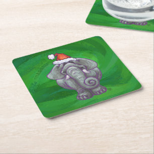 Dessous-de-verre Carré En Papier Noël des éléphants en vert