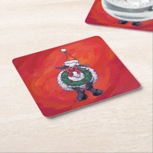 Dessous-de-verre Carré En Papier Noël des moutons sur rouge