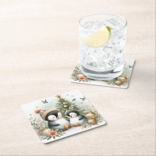 Dessous-de-verre Carré En Papier Noël des pingouins
