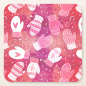 Dessous-de-verre Carré En Papier Noël d'hiver Mittens Motif en rose (Devant)