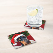 Dessous-de-verre Carré En Papier Noël Doberman (En situation)