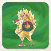Dessous-de-verre Carré En Papier Noël Du Poulet Sur Vert (Devant)