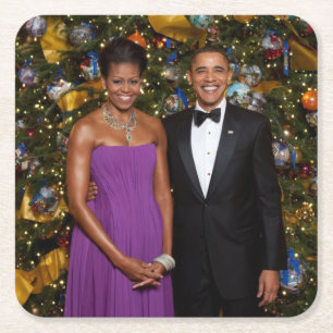 Dessous-de-verre Carré En Papier Noël du président Barack Obama et de Michelle