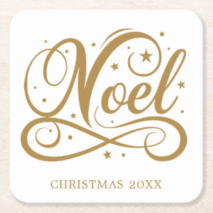 Dessous-de-verre Carré En Papier Noel Elegant Gold Script Noël