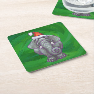 Dessous-de-verre Carré En Papier Noël Eléphant Sur Vert