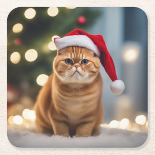 Dessous-de-verre Carré En Papier Noël Exotique Shorthair