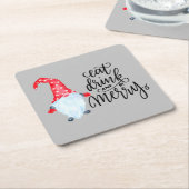 Dessous-de-verre Carré En Papier Noël Gnome Manger Boire Soyez Joyeux (Incliné)