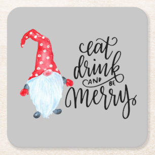 Dessous-de-verre Carré En Papier Noël Gnome Manger Boire Soyez Joyeux
