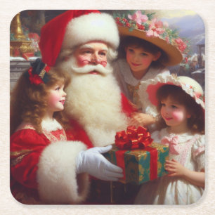 Dessous-de-verre Carré En Papier Noël Père Noël avec enfants 1