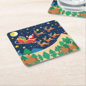 Dessous-de-verre Carré En Papier Noël Père Noël Reindeer Arrive En Ville (Incliné)